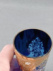 Bohemian Moser Type Hand Enameled Floral & Gold Scrollwork Cobalt Juice Glass B