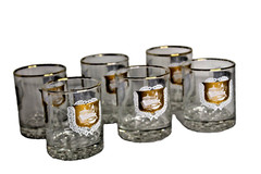 Six Vintage MCM Gold Rimmed Marbled Base Heavy Whiskey Tumblers Glasses Barware