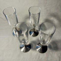 Italian Champagne Flutes Silver Plated Stem Glasses Barware Italy Set 4 Vintage