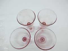 Hand Blown, Pink Depression Glass, Thick Stemmed Goblet/Wine Glasses-Lot of 4