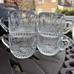RARE Vintage 50s Tiffin-Franciscan Bullseye Clear Pink Dots Punch Bowl Cups 4