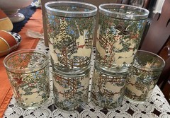 6 Cera Hunt of the Unicorn Double Old Fashioned Tumblers Tapestry Ceraglass