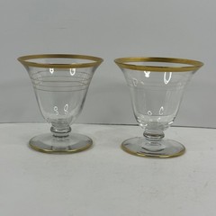 Glastonbury Lotus 75-1 Gold Striped Glass Oyster or Fruit Cocktail Glasses Pair