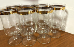 LIBBEY VINTAGE HEIRLOOM CRYSTAL STEMWARE22 KT. GOLD BAND, I CED TEA GLASS/SET 7