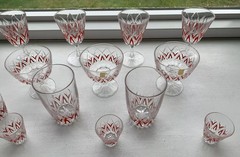 Very Rare Set of 16 Vintage VCM Reims France French Red Glasses