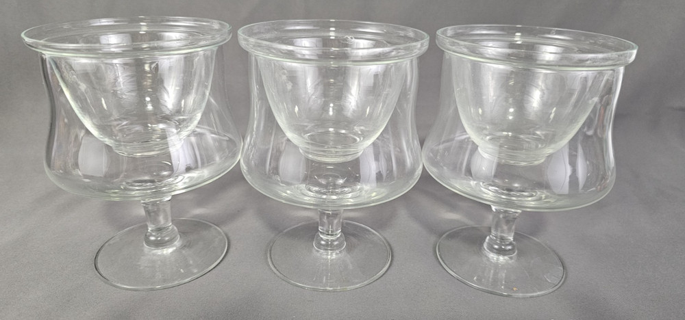 3 Clear Glass Seafood Shrimp Cocktail Caviar Fruit Chiller Glasses W/ Insert 💙