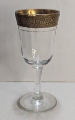 Tiffin Franciscan Minton Clear Cordial Glass Golden Metal Relief Trim Fading