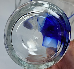 3-Libbey? Cobalt Blue Ribbon & Clear Rocks Glasses 4” Dimpled Finger Grips
