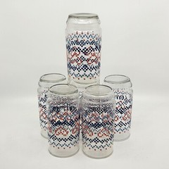 Vintage Set 6 Libbey Quilted Hearts Tumbler Drinking Glasses Blue Pink 14oz
