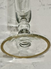 MCM Vintage Fluted 10” Footed Bud Vase Clear Glass Gold Wheat Design Gold Trim