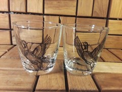 Vintage Hazel Atlas Sour Cream Glasses – Pair Pheasants Sporting