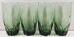 4 Anchor Hocking Central Park Ivy Green Iced Tea Set Swirl Wave Flat Tumbler Lot
