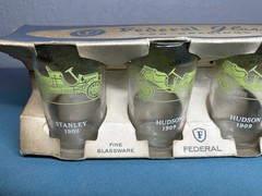 Vintage Federal Glassware Automobile Tumblers Set of 4 Hudson Stanley Orig Box