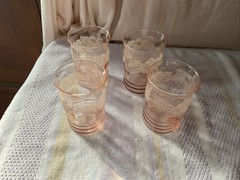 Antique 4 Pink Depression Dogwood Tumbler 4”Tall 3” W. Excellent