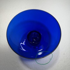Cobalt Blue Art Glass Stemless Martini Compote Bowl Clear Heavy Base 4″ 8oz