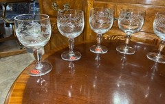 VTG 24 Crystal Glass Set Etched Berry Leaf Wine Goblet Champagne Sherry Portugal
