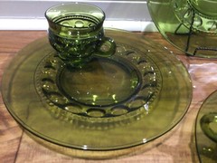 Vintage Green Thumbprint Indiana Glass -3 X Plate and cup set READ