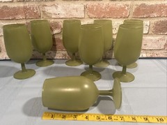 Lot Of 8 Vintage MCM Avocado Green Stemmed Iced Tea Glasses~12 Oz