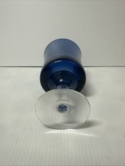 Vintage Cobalt Blue Hand Blown Goblet Wine Glass Clear Stem Weighted Base 6.5″