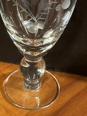 Vintage 1947, Gray Cut Floral & Dot Design, Juice Glass, 5 1/2″ Knob Stem