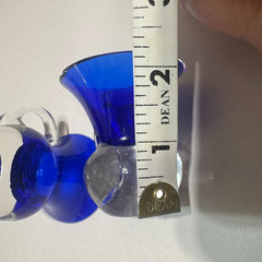 Pair of Vintage Cobalt Blue Art Glass Mugs Clear Handle Tiny Mini Pitchers Cups