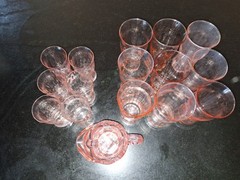 Pink & Clear Glass Tumbler Glasses Set with Small Creamer Pitcher