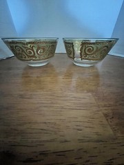 Vintage/ Culver/ Glass /Toledo Green Scrolls /2 Bowls / Mint