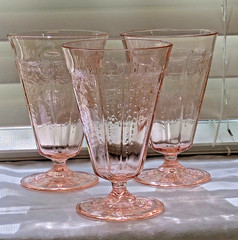 3 Vintage Anchor Hocking Pink Depression Glass “Princess” 10oz Footed Tumblers