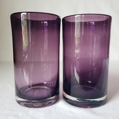 Hand Blown Art Glass Tumblers Vase Candle Holders Purple Amethyst 5.75″ Set of 2
