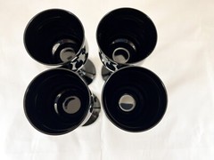Set of 4 VTG Opaque Black Blown Glass Tulip Wine Glasses with Flared Rim 6 ounce