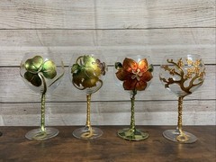 Set of 4 Art Glass Hand Gilded Painted in Italy Amedeo Wine & Flower 🌺 🍷