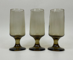3 Vintage Accent by LIBBEY Tawny GLASS Footed Champagne Flute Smokey 5.5″