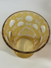 19th Century Bohemian Footed Glass ~ Amber Flashed & Engraved 4 3/4” x 3 1/2