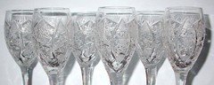 Vintage Deep Cut Star Pattern French Crystal Cordial or Wine Glasses Set Of 6