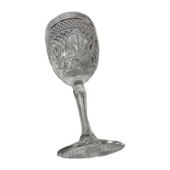 Pair of Vintage Clear Crystal Water Goblets 7″ Diamond & Fan Cut Glass 7oz #0211