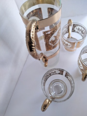 Vintage Russian Martini Cocktail Set Pitcher and 3 Handled Glasses