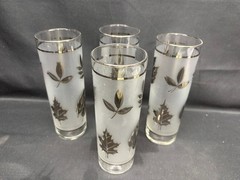 Set of 4 ~ Libbey «SILVER LEAF» Frosted Tom Collins ~ 7 1/4″ Tall