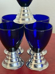 1930’s CHASE USA Blue Moon Art Deco Cobalt Blue With Chrome Base Lot Of 5