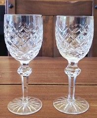 2 Waterford Crystal Powerscourt Claret Wine Glasses Water Goblets 7 1/8″