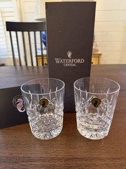 NIB Pair Waterford Crystal Lismore Double Old Fashioned Glasses 4 3/8″ 12 Oz