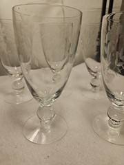 5 Mid Century Etched 6″ Stem Iced Tea/Water Glass Goblet