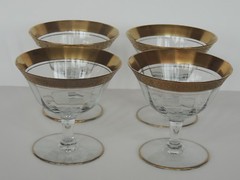 vintage set 4 glass stems RAMBLER ROSE 3oz 3.5″ tall optic beveled champagne