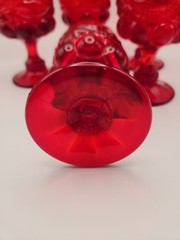 Vintage L.G. Wright Eye Winker Ruby Red Water Goblets Set of 5 Mosser Glass