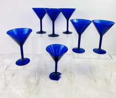 (7) Pier 1 Cobalt Blue Martini Cosmopolitan Margarita Glasses HTF Excellent!!