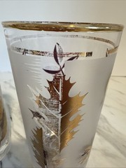 Vtg 70’s Glasses Frosted Gold Leaf Foliage Drinking Cups Set of 2 READ