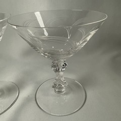 Vintage Pressed Glass Stemware Etched Swirl Sherbet Dessert Sculptural Stem 4.5”