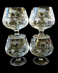 CRYSTAL BRANDY SNIFTERS Brilliant CUT Set of 4 Barware COGNAC Glasses 12 oz