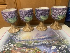 Fitz & Floyd Grapes Goblets Set of 4 Vintage 1989 Hand Painted Wine Cups Retired