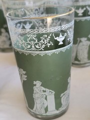 17 Jeanette Green Hellenic Grecian Wedgwood 5″ Tumblers Bar Ware w Serving Bowl