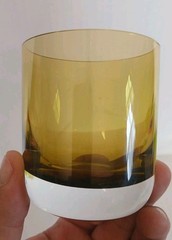 Krosno Poland Olive Amber Art Glass Decanter Tumbler Set Controlled Bubble